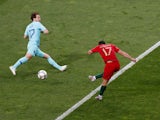 Portugal attacker Goncalo Guedes scores against the Netherlands in the UEFA Nations League final on June 9, 2019