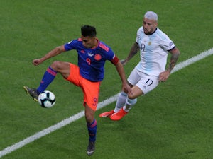 Colombia's Radamel Falcao in action with Argentina's Nicolas Otamendi in the Copa America on June 15, 2019