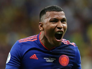 Colombia's Roger Martinez celebrates scoring against Argentina in the Copa America on June 15, 2019