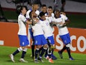 Brazil players celebrate Philippe Coutinho's first goal against Bolivia in the Copa America on June 14, 2019