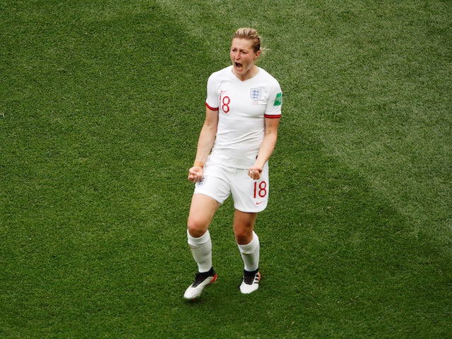 England's Ellen White celebrates scoring their second goal against Scotland on June 9, 2019