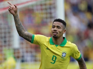 Gabriel Jesus celebrates scoring for Brazil against Honduras on June 9, 2019