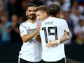 Germany's Marco Reus celebrates scoring their fifth goal with Leroy Sane, Ilkay Gundogan and team mates on June 11, 2019