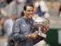 Rafael Nadal celebrates winning the French Open on June 9, 2019