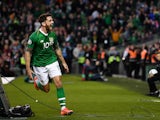 Republic of Ireland's Robbie Brady celebrates scoring their second goal against Gibraltar on June 10, 2019