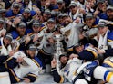 St Louis Blues players celebrate winning the Stanley Cup on June 12, 2019