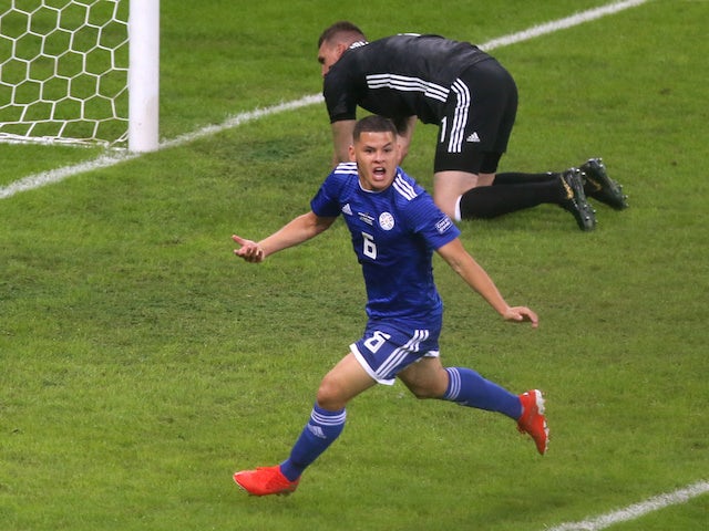 Paraguay midfielder Richard Sanchez scores against Argentina in the Copa America on June 19, 2019