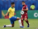 Brazil's Casemiro in action with Venezuela's Tomas Rincon at the Copa America on June 18, 2019