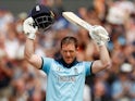 England's Eoin Morgan celebrates his century against Afghanistan on June 18, 2019