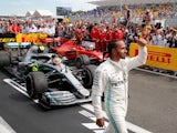 Lewis Hamilton celebrates winning the French Grand Prix on June 23, 2019