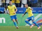 Everton celebrates scoring Brazil's third goal against Peru in the Copa America group clash on June 22, 2019