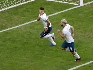Lautaro Martinez celebrates after opening the scoring for Argentina in their Copa America clash with Qatar on June 23, 2019