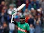 Bangladesh batsman Shakib Al Hasan celebrates a century against West Indies at the Cricket World Cup on June 17, 2019