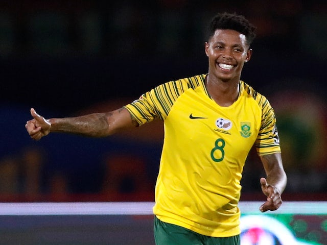 South Africa's Bongani Zungu celebrates after scoring against Namibia on June 28, 2019