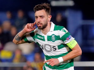 Bruno Fernandes celebrates after scoring for Sporting Lisbon in their Europa League clash with Villarreal in February 2019