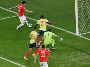 Chile midfielder Charles Aranguiz has a goal disallowed during the Copa America quarter-final with Colombia on June 28, 2019