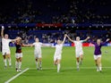 England's Steph Houghton and team mates celebrate after the match against Norway on June 27, 2019