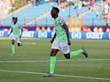Nigeria's Kenneth Omeruo celebrates scoring against Guinea on June 26, 2019