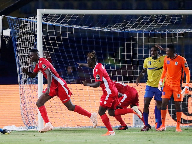 Kenya's Michael Olunga celebrates scoring against Tanzania at the 2019 Africa Cup of Nations on June 27, 2019