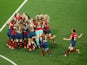 Norway Women's team celebrate after beating Australia in the World Cup last-16 on June 22, 2019