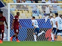 Lautaro Martinez celebrates after opening the scoring for Argentina in their Copa America clash with Venezuela on June 28, 2019