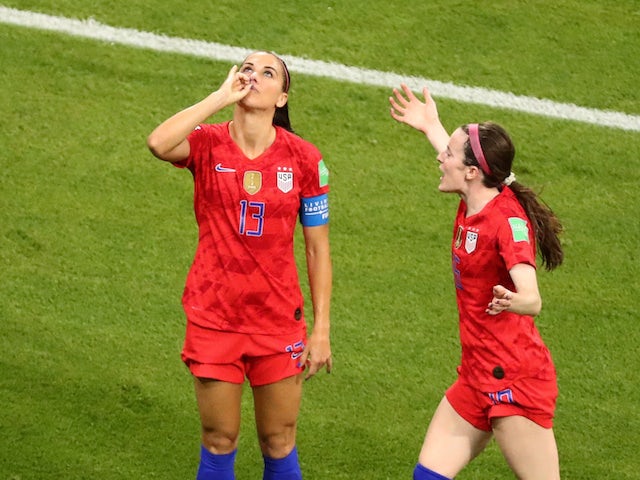 Alex Morgan pictured celebrating against England on July 2, 2019