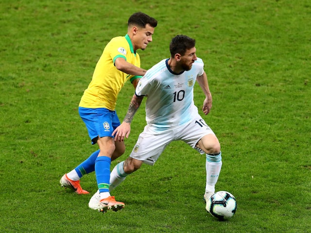 Argentina's Lionel Messi in action with Brazil's Philippe Coutinho during the Copa America semi-final on July 2, 2019