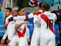 Peru players celebrate Yoshimar Yotun's goal against Chile in the Copa America semi-finals on July 3, 2019