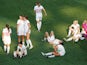 England's Steph Houghton and team mates look dejected after the match against Sweden on July 6, 2019