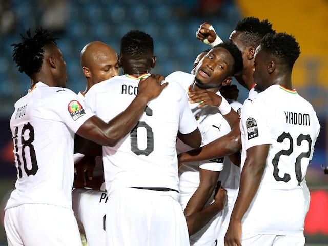 Ghana's Thomas Partey celebrates scoring their second goal with team mates on July 2, 2019