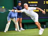 Kei Nishikori in action at Wimbledon on July 2, 2019