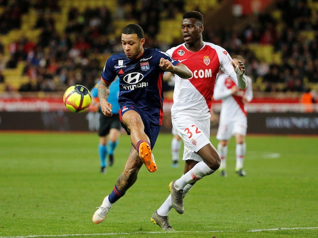Monaco's Benoit Badiashile in action against Lyon in Ligue 1 in February 2019