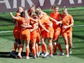 Vivianne Miedema celebrates with Netherlands teammates after scoring on June 29, 2019