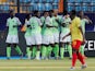 Nigeria's Odion Ighalo celebrates scoring their first goal with team mates on July 6, 2019