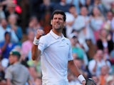 Novak Djokovic celebrates winning against Denis Kudla at Wimbledon on July 3, 2019