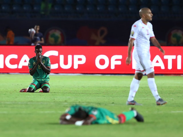 Mauritania's Bakary N'Diaye reacts after the match against Tunisia on July 2, 2019