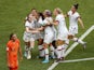 Rose Lavelle of the U.S. celebrates scoring their second goal with team mates on July 7, 2019