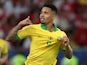 Gabriel Jesus celebrates scoring for Brazil in the Copa America final on July 7, 2019