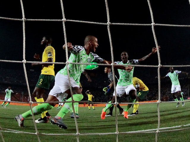 Nigeria's William Troost-Ekong celebrates scoring their second goal against South Africa on July 10, 2019