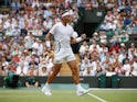 Spain's Rafael Nadal celebrates during his quarter final match against Sam Querrey of the U.S on July 10, 2019