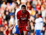 Rhian Brewster celebrates his opening goal in Liverpool's pre-season friendly with Tranmere Rovers on July 11, 2019