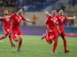 Tunisia players celebrate after winning the match against Ghana on July 8, 2019
