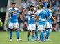 Napoli players celebrate Lorenzo Insigne's goal against Liverpool in pre-season on July 28, 2019