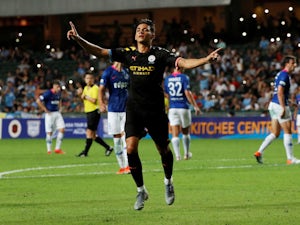 Nabil Touaizi celebrates scoring for Manchester City on July 24, 2019
