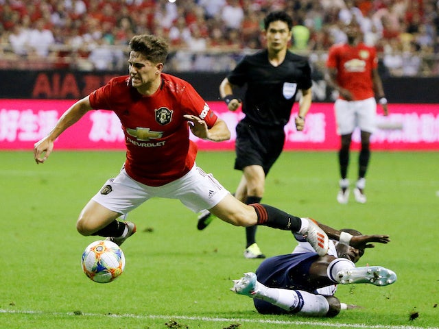 Tottenham Hotspur's Moussa Sissoko challenges Manchester United's Daniel James in the International Champions Cup on July 25, 2019