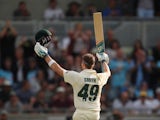 Steve Smith celebrates his century on the opening day of the Ashes