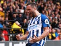Florin Andone celebrates scoring for Brighton on August 10, 2019