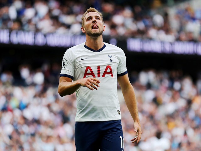 Harry Kane reacts to a missed chance during the Premier League game between Tottenham Hotspur and Aston Villa on August 10, 2019