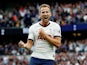 Harry Kane celebrates scoring during the Premier League game between Tottenham Hotspur and Aston Villa on August 10, 2019