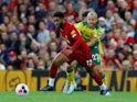 Liverpool's Joe Gomez in action with Norwich City's Teemu Pukki in the Premier League on August 9, 2019